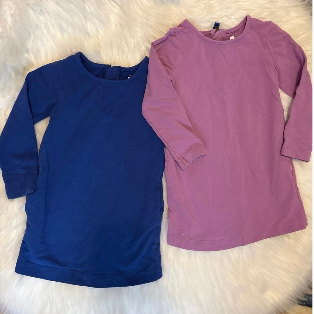 Set of Two Primary Long Sleeve Kids Cotton Blend Shift Dress Size 2